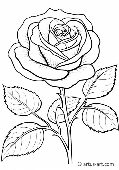 Pagină de colorat cu boboc de trandafir